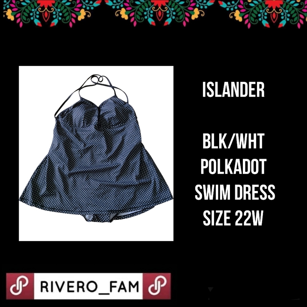 ISLANDER| BLK/WHT POLKADOT | SWIM DRESS |SIZE 22W